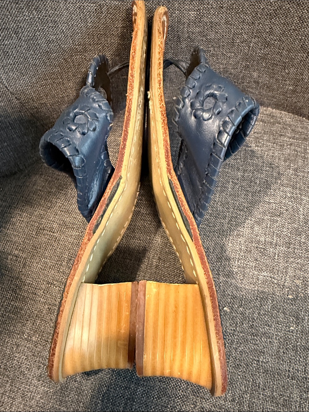 Jack Rogers Navy genuine Leather heeled Sandals handcrafted USA - Picture 5 of 10